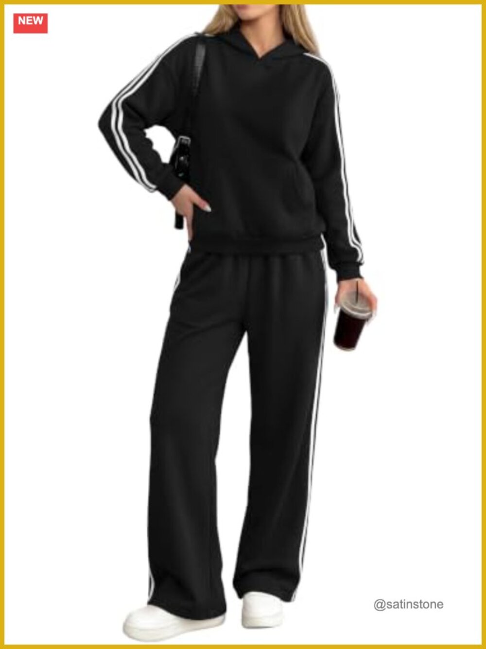 Women's Striped 2 Piece Sweatsuit Hoodie & Wide Leg Sweatpants Lounge Set